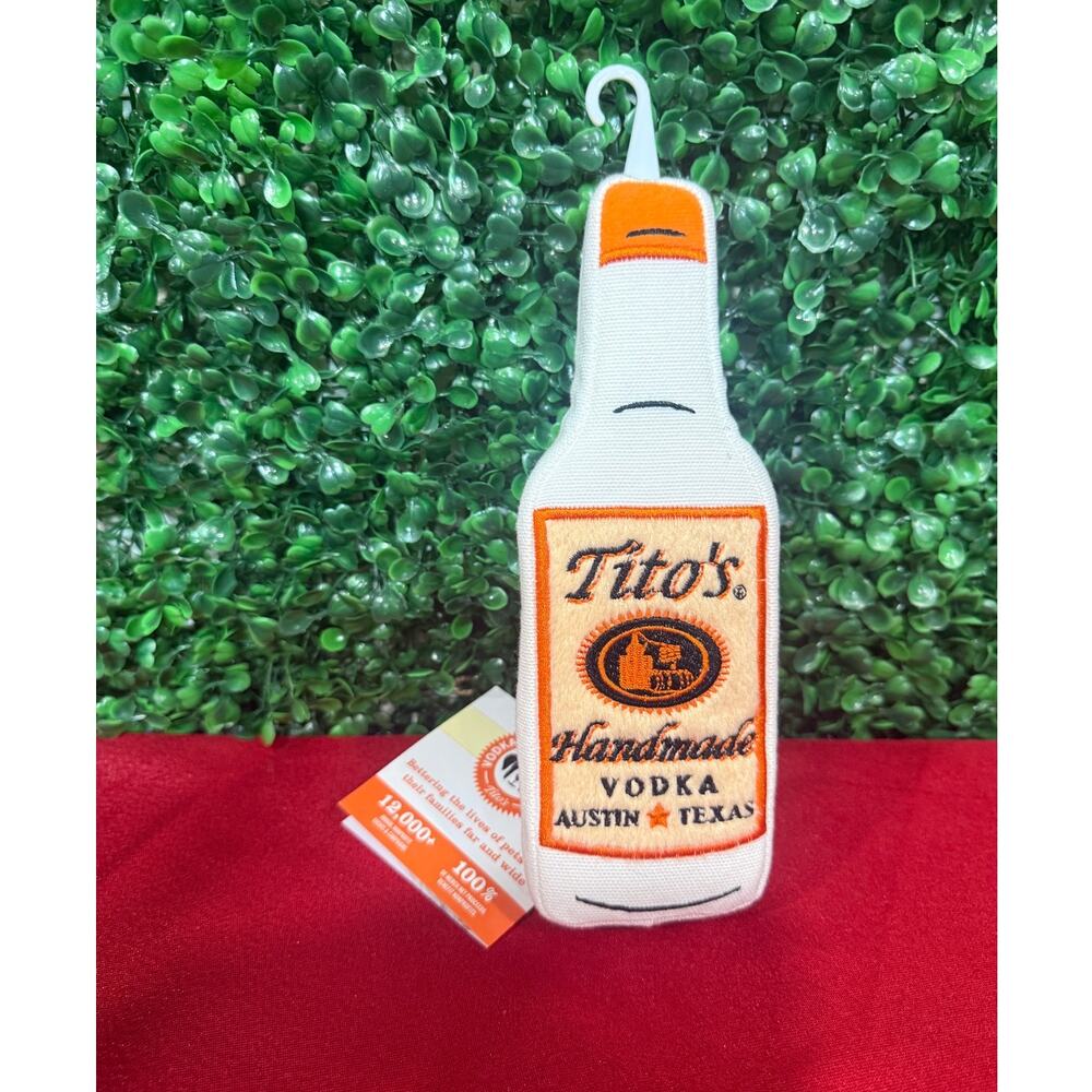 NWT Titos Vodka Bottle Dog Toy Squeaker Plush Handmade Vodka For Dog People